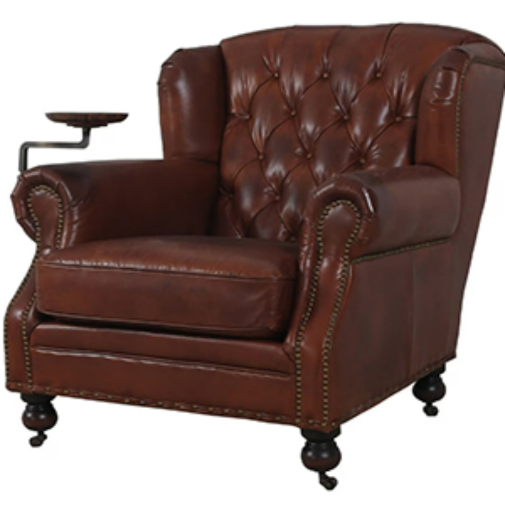Churchill Leather Armchair w drink holder - Vintage Cigar