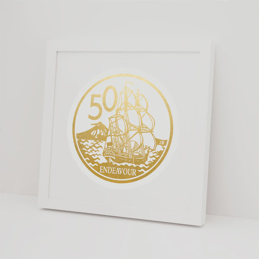 50 Cent Framed Foil Print - White