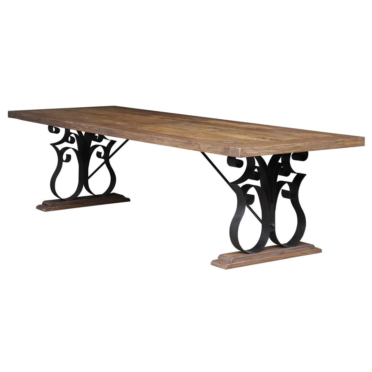 Reclaimed Elm Dining Table With Wrought Iron Legs